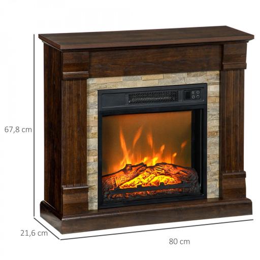 Chimenea Eléctrica 1800W Calentador de Chimenea con Efecto de Llama Mando a Distancia Temporizador 80x21,6x67,8cm Marrón [1]