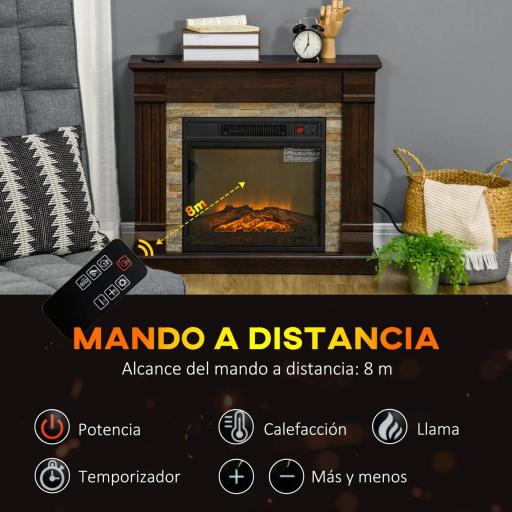 Chimenea Eléctrica 1800W Calentador de Chimenea con Efecto de Llama Mando a Distancia Temporizador 80x21,6x67,8cm Marrón [4]