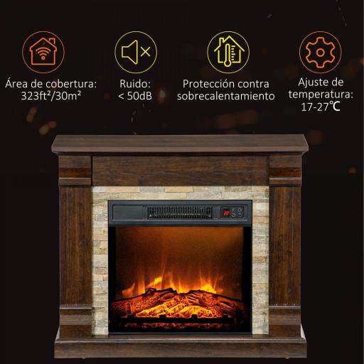 Chimenea Eléctrica 1800W Calentador de Chimenea con Efecto de Llama Mando a Distancia Temporizador 80x21,6x67,8cm Marrón [5]