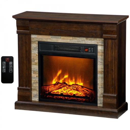 Chimenea Eléctrica 1800W Calentador de Chimenea con Efecto de Llama Mando a Distancia Temporizador 80x21,6x67,8cm Marrón [10]