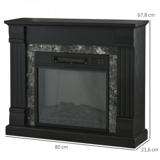 Chimenea Eléctrica 1800W Chimenea Decorativa con Efecto de Llama Mando a Distancia Temporizador 80x21,6x67,8cm Negro [1]