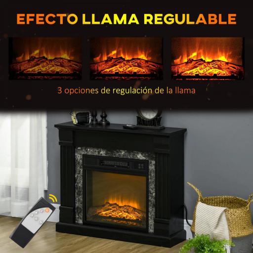 Chimenea Eléctrica 1800W Chimenea Decorativa con Efecto de Llama Mando a Distancia Temporizador 80x21,6x67,8cm Negro [3]