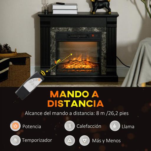 Chimenea Eléctrica 1800W Chimenea Decorativa con Efecto de Llama Mando a Distancia Temporizador 80x21,6x67,8cm Negro [5]