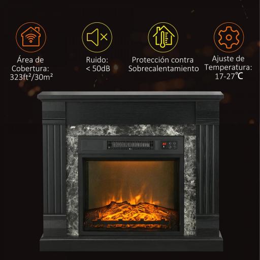 Chimenea Eléctrica 1800W Chimenea Decorativa con Efecto de Llama Mando a Distancia Temporizador 80x21,6x67,8cm Negro [4]