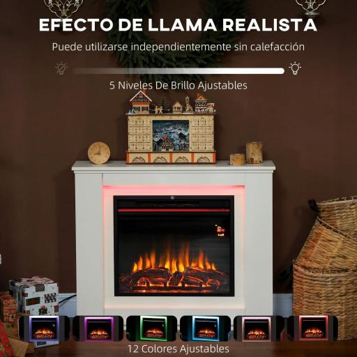 Chimenea Eléctrica Empotrable 1000/2000W con Efecto de Llama de 5 Niveles de Brillo y 12 Colores para 30 ㎡ Blanco [4]