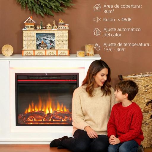 Chimenea Eléctrica Empotrable 1000/2000W con Efecto de Llama de 5 Niveles de Brillo y 12 Colores para 30 ㎡ Blanco [2]