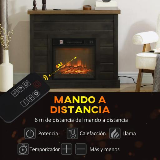 Chimenea Eléctrica 1800W con Efecto de Llama Mando a Distancia Temporizador Semanal para Sala 30 m² Gris Oscuro [5]