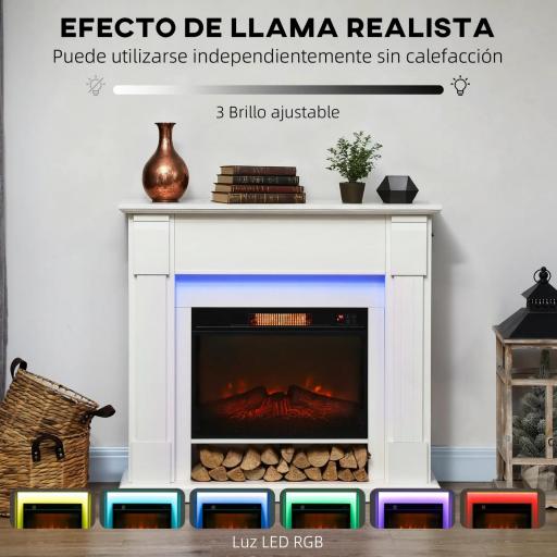 Chimenea Eléctrica Empotrable con Efecto de Llama 3D Tira de Luz LED RGB 1800W Temporizador Termostato Blanco [4]