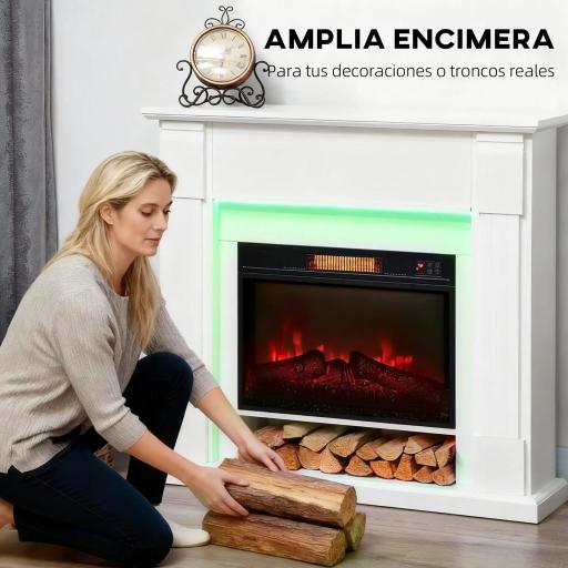 Chimenea Eléctrica Empotrable con Efecto de Llama 3D Tira de Luz LED RGB 1800W Temporizador Termostato Blanco [5]