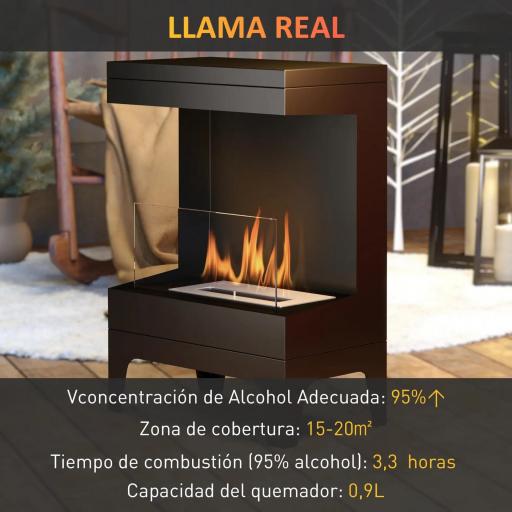 Estufa de Bioetanol de Pie con Tanque de 0,9 L Apagallamas de Acero Inoxidable Tiempo de Combustión 3,3H Negro [3]