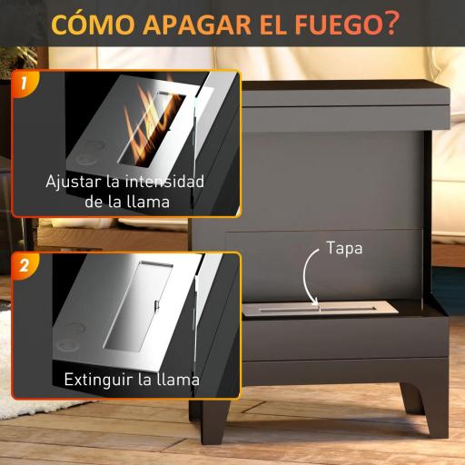 Estufa de Bioetanol de Pie con Tanque de 0,9 L Apagallamas de Acero Inoxidable Tiempo de Combustión 3,3H Negro [4]