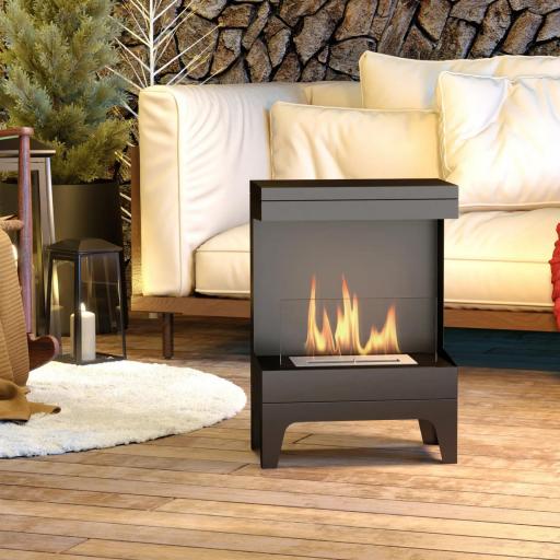 Estufa de Bioetanol de Pie con Tanque de 0,9 L Apagallamas de Acero Inoxidable Tiempo de Combustión 3,3H Negro [7]