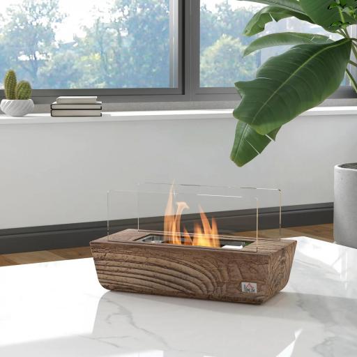 Chimenea Bioetanol Sobremesa Capacidad de 150ml 1000BTU Combustión de 45 Minutos para Interior 5-8㎡ 33x16x18 cm Roble