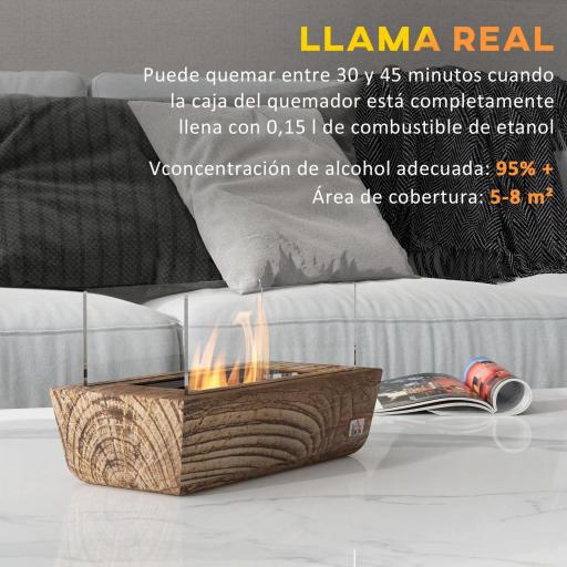 Chimenea Bioetanol Sobremesa Capacidad de 150ml 1000BTU Combustión de 45 Minutos para Interior 5-8㎡ 33x16x18 cm Roble [4]