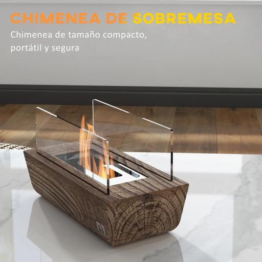 Chimenea Bioetanol Sobremesa Capacidad de 150ml 1000BTU Combustión de 45 Minutos para Interior 5-8㎡ 33x16x18 cm Roble [3]