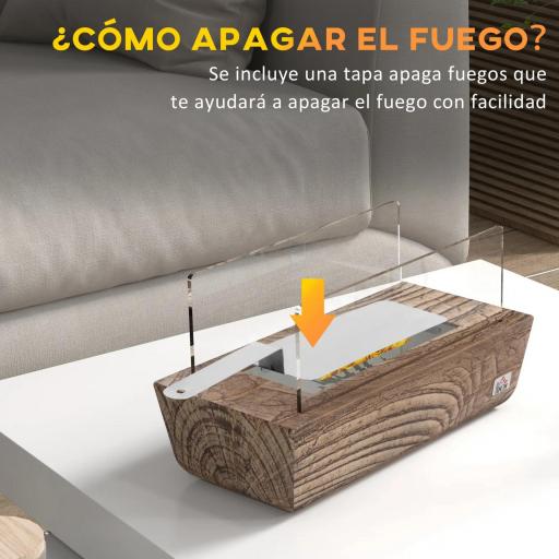 Chimenea Bioetanol Sobremesa Capacidad de 150ml 1000BTU Combustión de 45 Minutos para Interior 5-8㎡ 33x16x18 cm Roble [2]