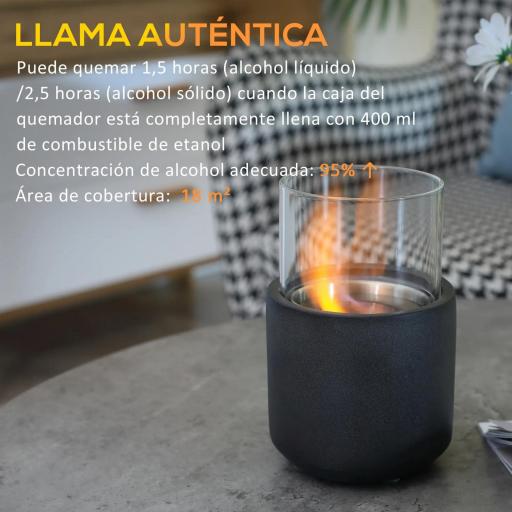 Chimenea Bioetanol Sobremesa Capacidad de 0,4L Combustión de 2,5h para Interior y Exterior 12x12x19cm Gris Oscuro [4]