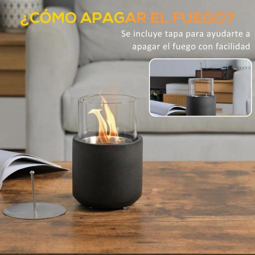 Chimenea Bioetanol Sobremesa Capacidad de 0,4L Combustión de 2,5h para Interior y Exterior 12x12x19cm Gris Oscuro [2]