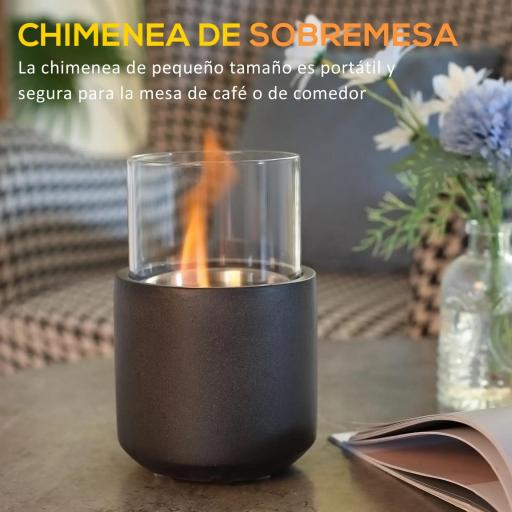 Chimenea Bioetanol Sobremesa Capacidad de 0,4L Combustión de 2,5h para Interior y Exterior 12x12x19cm Gris Oscuro [3]