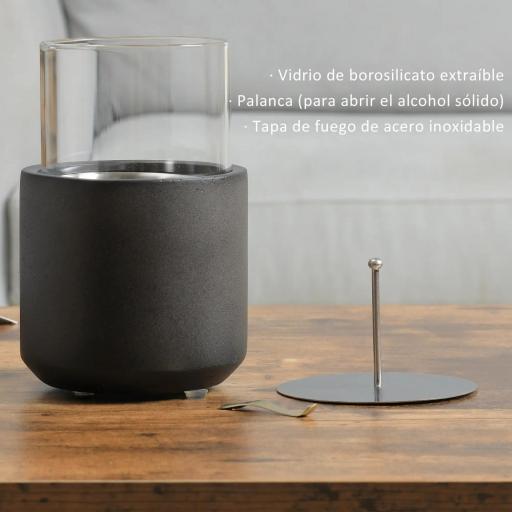 Chimenea Bioetanol Sobremesa Capacidad de 0,4L Combustión de 2,5h para Interior y Exterior 12x12x19cm Gris Oscuro [6]