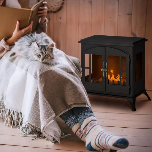 Estufa de Bioetanol de Pie con Tanque de 0,9 L Apagallamas de Acero Inoxidable Tiempo de Combustión 3H 55x31x55 cm Negro