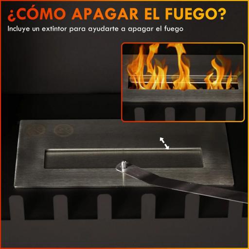 Estufa de Bioetanol de Pie con Tanque de 0,9 L Apagallamas de Acero Inoxidable Tiempo de Combustión 3H 55x31x55 cm Negro [3]