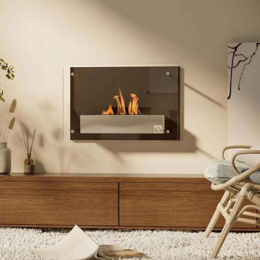Chimenea de Bioetanol de Pared 60x22x40 cm Capacidad de 1,5L Combustión de 3 Horas para Salón Dormitorio Negro