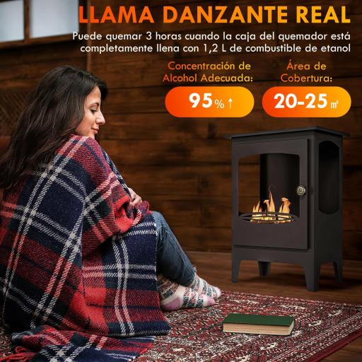 Chimenea de Etanol 7000BTU Chimenea de Bioetanol de Acero Tanque de 0,9 L Tiempo de Combustión 3H 39x26x54 cm Negro [5]