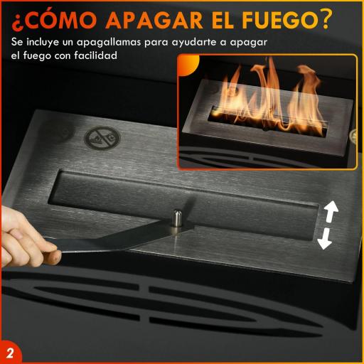 Chimenea de Etanol 7000BTU Chimenea de Bioetanol de Acero Tanque de 0,9 L Tiempo de Combustión 3H 39x26x54 cm Negro [2]