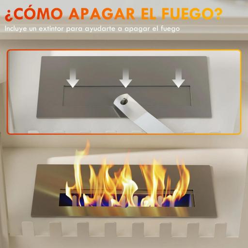 Estufa de Bioetanol de Pie con Tanque de 0,9 L Apagallamas de Acero Inoxidable Tiempo de Combustión 3H 45x28x54cm Blanco [3]