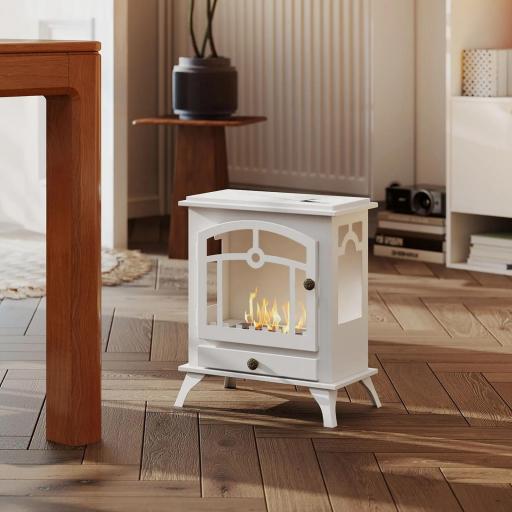 Estufa de Bioetanol de Pie con Tanque de 0,9 L Apagallamas de Acero Inoxidable Tiempo de Combustión 3H 45x28x54cm Blanco [5]