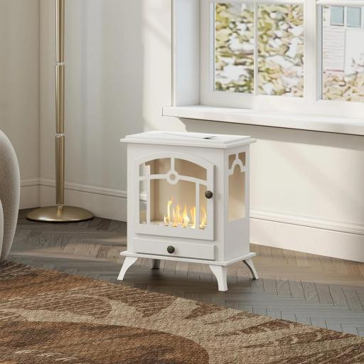 Estufa de Bioetanol de Pie con Tanque de 0,9 L Apagallamas de Acero Inoxidable Tiempo de Combustión 3H 45x28x54cm Blanco [7]