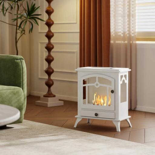 Estufa de Bioetanol de Pie con Tanque de 0,9 L Apagallamas de Acero Inoxidable Tiempo de Combustión 3H 45x28x54cm Blanco [6]