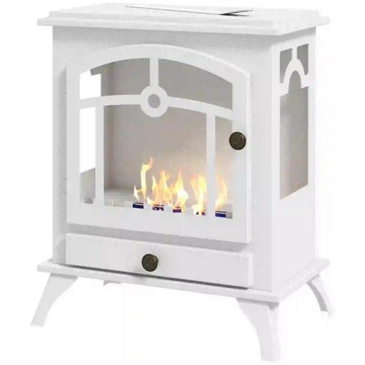 Estufa de Bioetanol de Pie con Tanque de 0,9 L Apagallamas de Acero Inoxidable Tiempo de Combustión 3H 45x28x54cm Blanco [9]