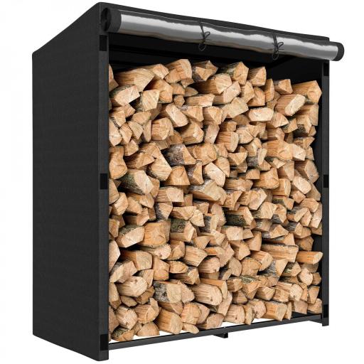 Leñero Exterior Metálico de Chimenea Soporte para Leña con Cubierta Impermeable Carga 300 kg 140x70x154 cm Negro [8]
