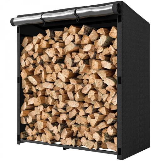 Leñero Exterior Metálico de Chimenea Soporte para Leña con Cubierta Impermeable Carga 300 kg 140x70x154 cm Negro [9]