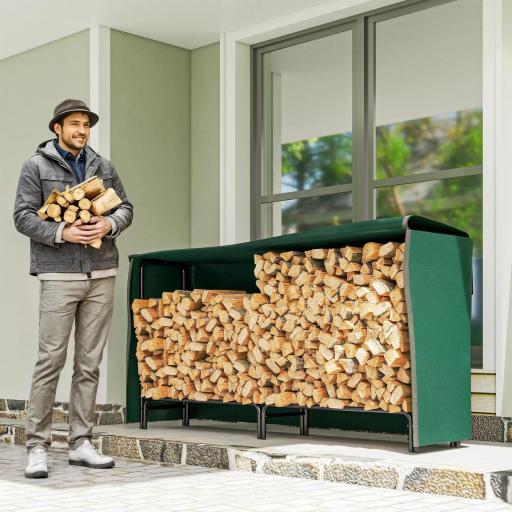 Leñero con Cubierta Estante para Interior y Exterior Carga 200kg 200x36x99 cm Verde Oscuro y Negro