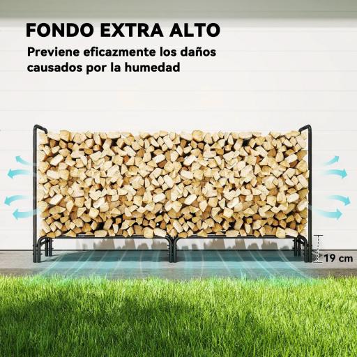 Leñero con Cubierta Estante para Interior y Exterior Carga 200kg 200x36x99 cm Verde Oscuro y Negro [2]