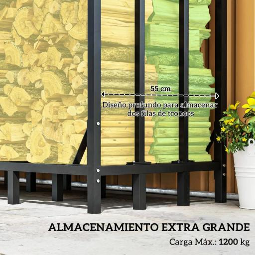 Leñero con Cubierta Soporte para Leña para Exterior con Estructura Reforzada Impermeable 143x70x145 cm Negro [5]