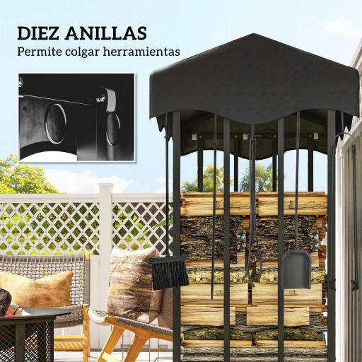 Leñero con Cubierta Soporte para Leña para Exterior con Estructura Reforzada Impermeable 143x70x145 cm Negro [2]