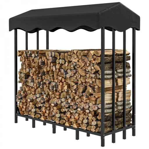 Leñero con Cubierta Soporte para Leña para Exterior con Estructura Reforzada Impermeable 143x70x145 cm Negro [9]