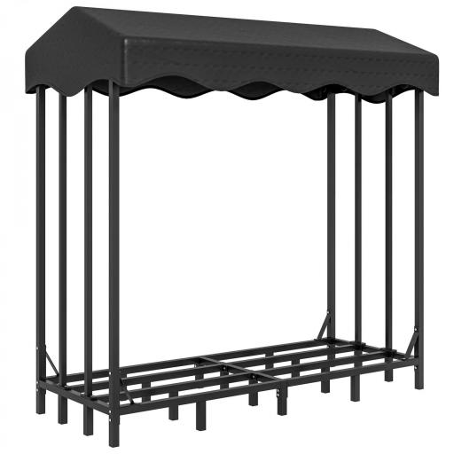 Leñero con Cubierta Soporte para Leña para Exterior con Estructura Reforzada Impermeable 143x70x145 cm Negro [10]
