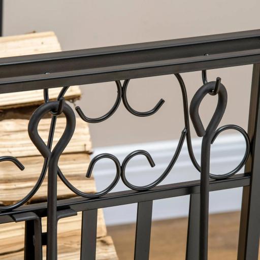 Estante para Leña de Chimenea 75x30x60 cm Soporte para Leña Tradicional Portaleña de Diseño Vintage con 4 Herramientas Base Elevada Carga Máx. 100 kg Acero para Interior y Exterior Negro [6]