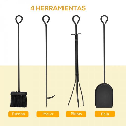 Estante para Leña Estantería de Almacenamiento para Chimenea 46x30x70 cm Soporte para Leña con 4 Herramientas Negro [2]