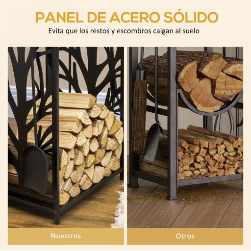 Estante para Leña Estantería de Almacenamiento para Chimenea 46x30x70 cm Soporte para Leña con 4 Herramientas Negro [6]