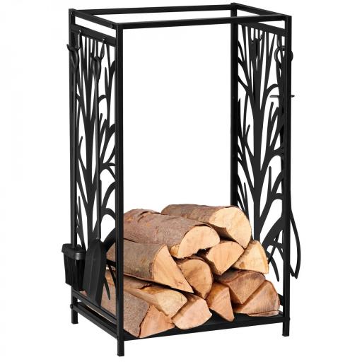 Estante para Leña Estantería de Almacenamiento para Chimenea 46x30x70 cm Soporte para Leña con 4 Herramientas Negro [9]