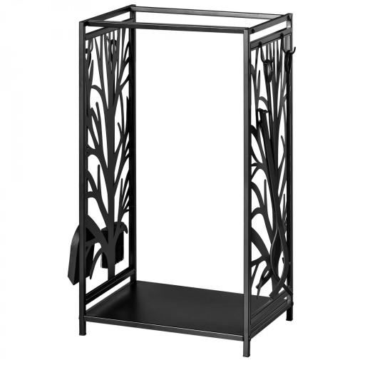 Estante para Leña Estantería de Almacenamiento para Chimenea 46x30x70 cm Soporte para Leña con 4 Herramientas Negro [8]