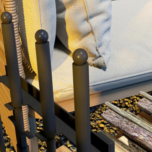 Leñero Metálico con Ruedas Soporte para Leña con Pala Escoba Atizador y Tenazas 48x30x76 cm Negro [5]