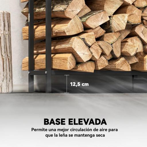 Leñero Exterior Metálico de Chimenea Carga 300 kg con Patas Extra Reforzadas y Diseño Recortado de Fogata Negro [4]