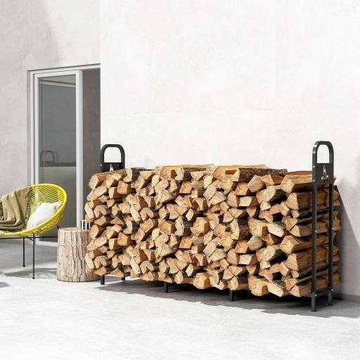 Leñero Exterior Metálico de Chimenea Carga 300 kg con Patas Extra Reforzadas y Diseño Recortado de Fogata Negro [5]